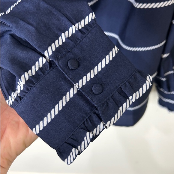 VINEYARD VINES Blue Striped Long Sleeve Ruffle Top Size Medium - Picture 8 of 14